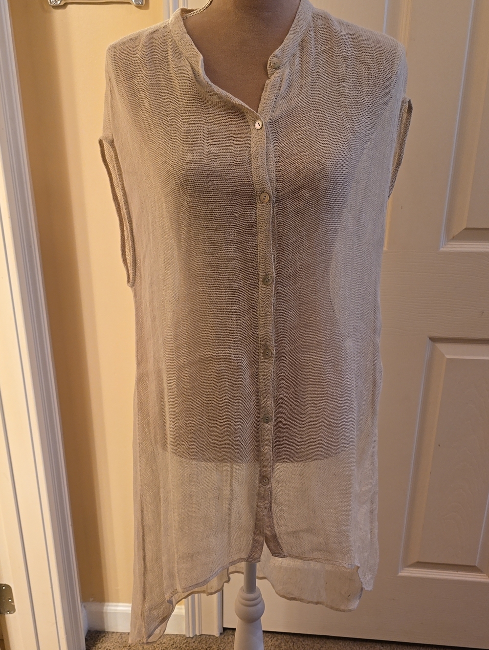 NWOT Eileen Fisher Linen Sleeveless Button-Front Tunic- Light Beige
